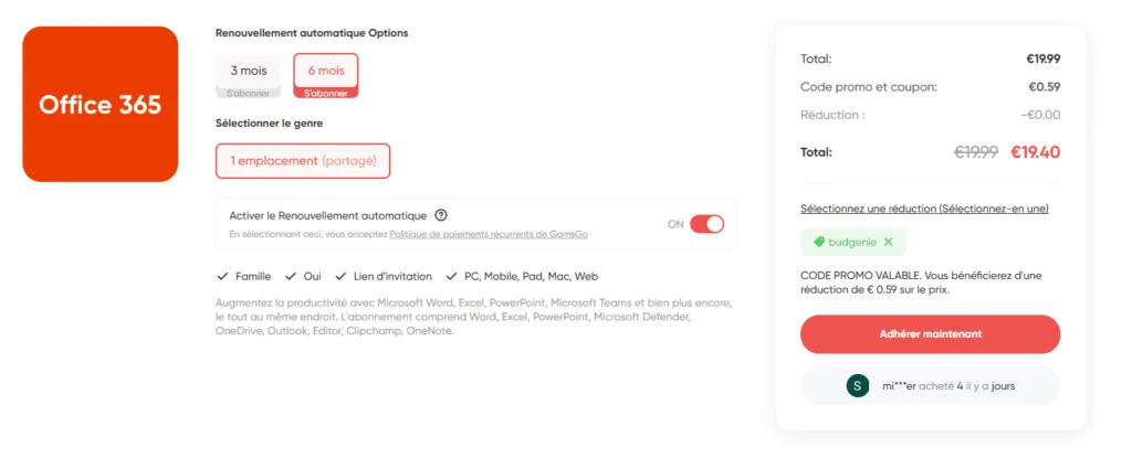 Cheap Office-365 subscription with GamsGo