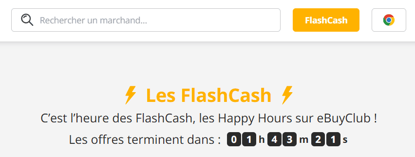 Offres de cashback boostées FlashCash sur eBuyClub