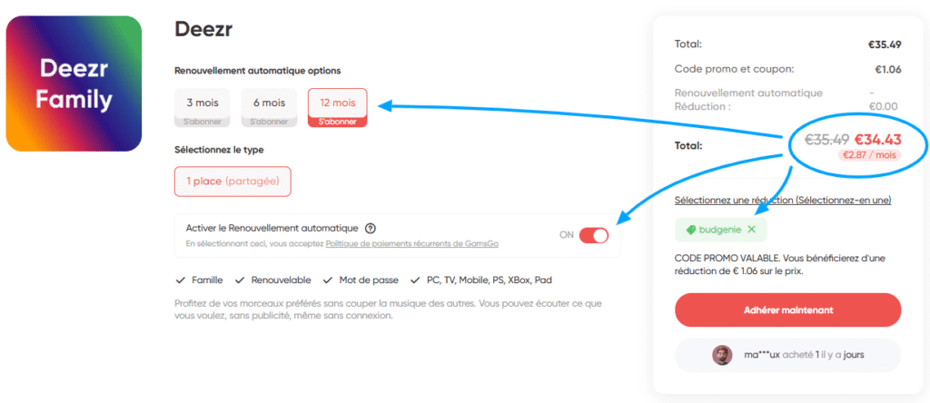 Deezer pas cher sur GamsGo