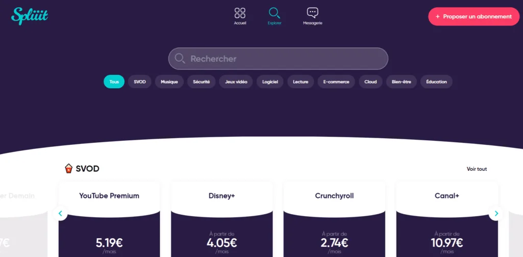 Quels sont les 4 meilleurs sites de partage d'abonnement ? 43 page accueil spliiit