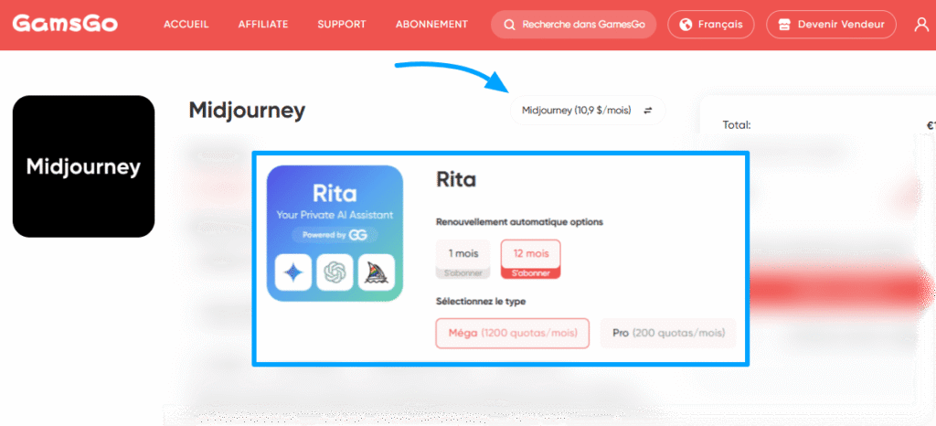 Alternative : Midjourney sur Rita