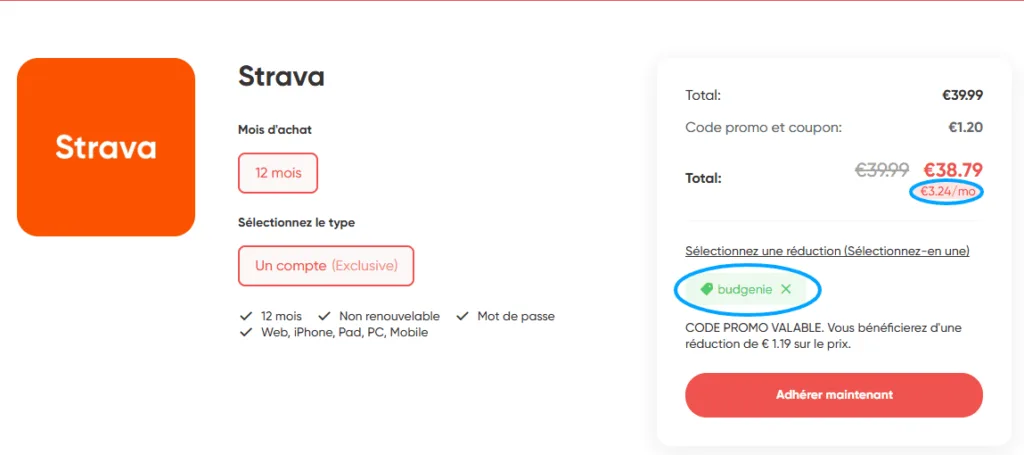 Abonnement Strava pas cher sur le site de GamsGo