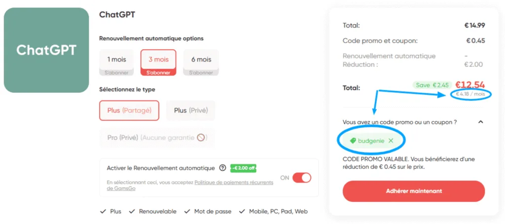 Code promo pour payer ChatGPT moins cher sur GamsGo