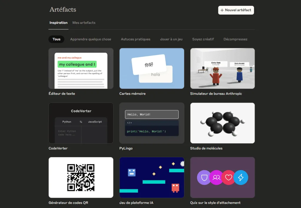 Claude AI artefacts library