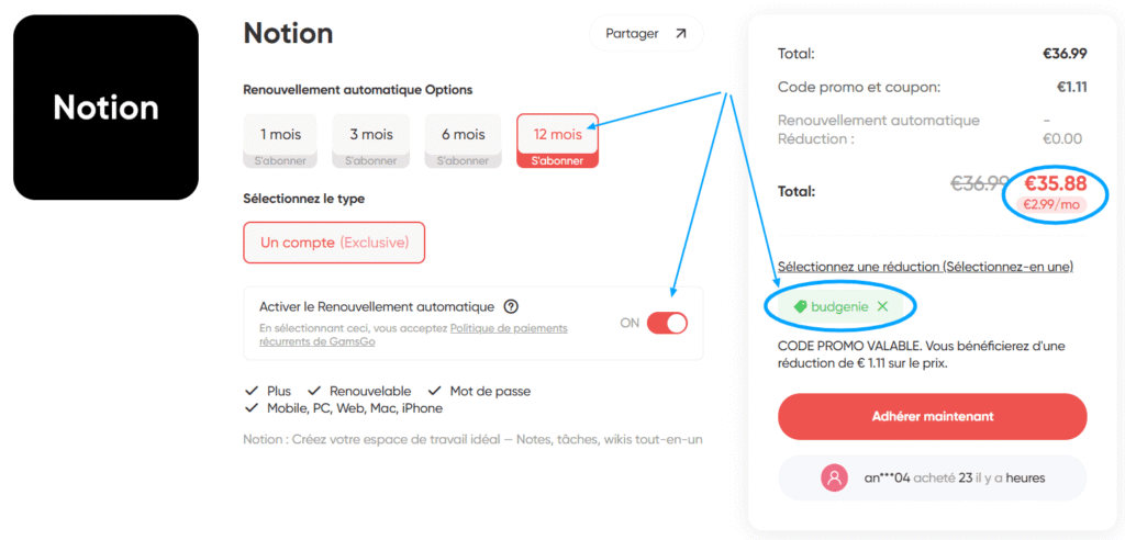 Comment avoir Notion moins cher dès 2.99€/mois 38 Avoir Notion à moins de 3€ sur GamsGo