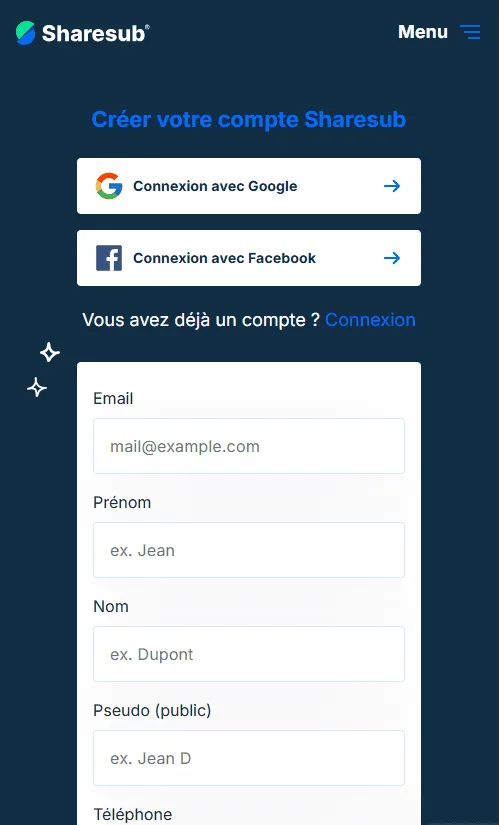 How Sharesub works - create an account