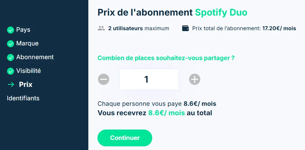 Share Spotify Duo account on Sharesub