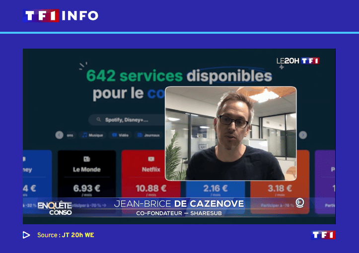 Avis Sharesub : le partage d'abonnements made in France 35 Sharesub sur le JT de TF1