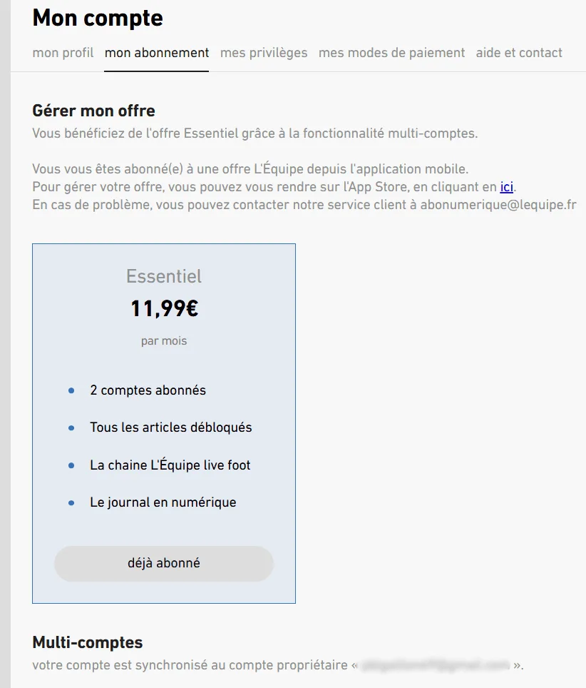 Abonnement Premium à L'Équipe