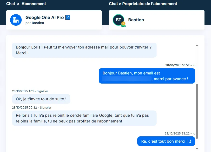 Chatta con l'account del proprietario su Sharesub
