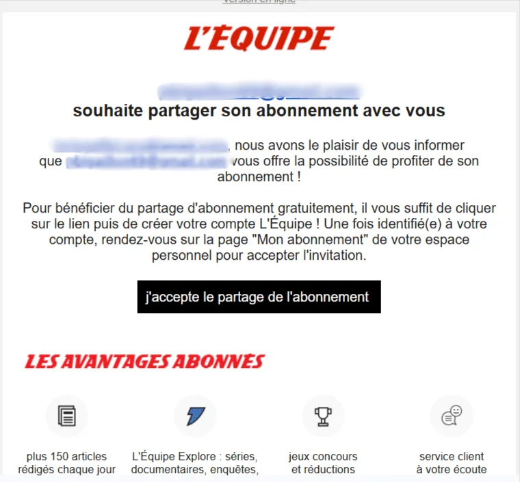 Invitation mail au compte L'Équipe