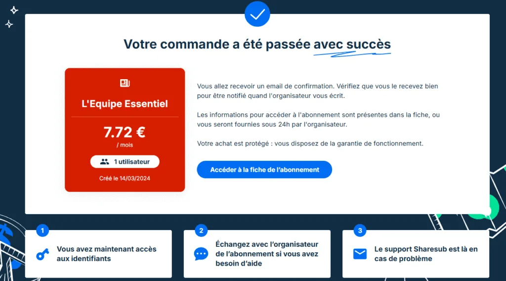 L'Équipe - Commande passée sur Sharesub