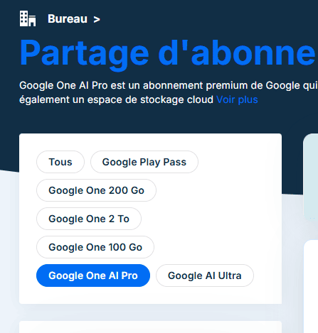 Liste abonnements Google sur Sharesub