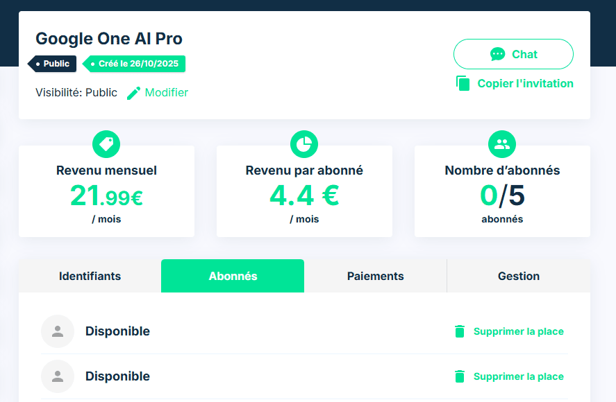 Partager son compte Google AI Pro sur Sharesub