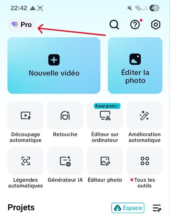 Accès CapCut Pro application mobile (2)