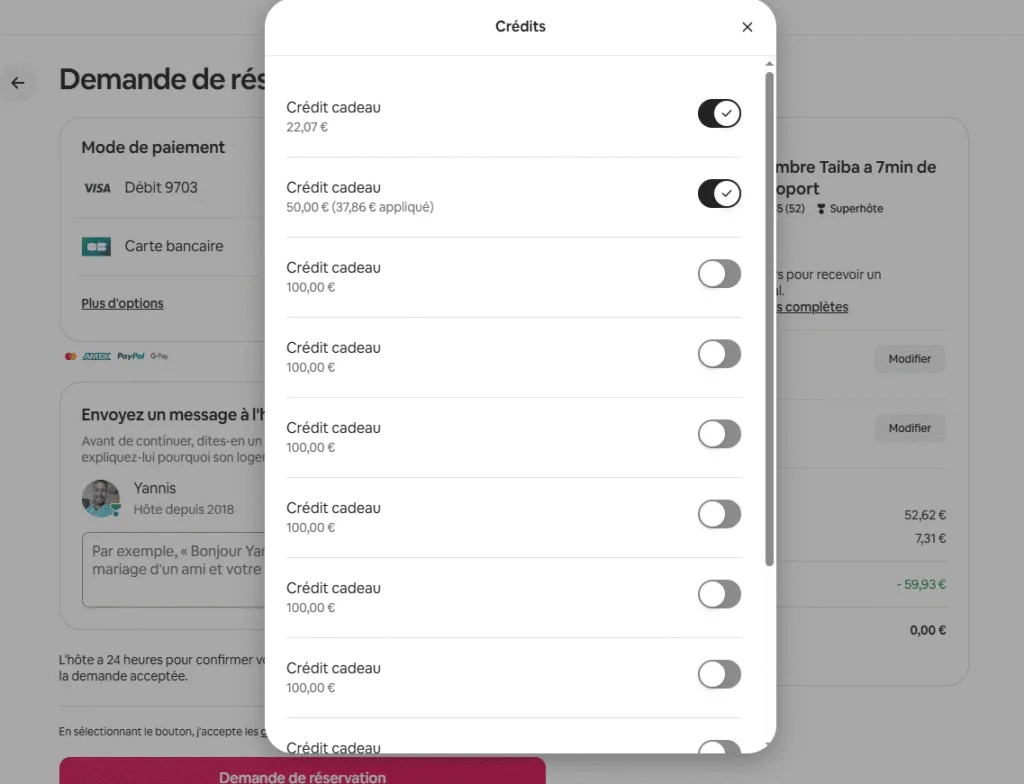 Détails des cartes-cadeaux restantes