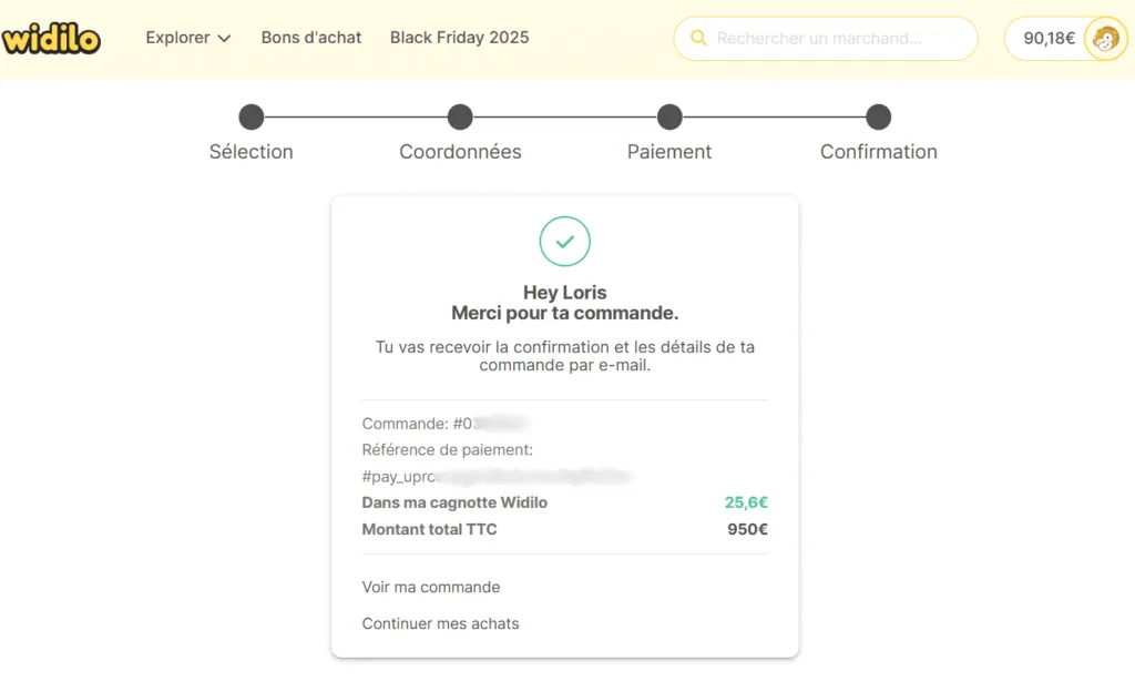 page validation de paiement du bon d’achat