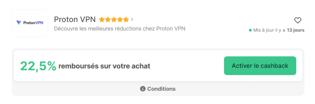 Cashback Widilo du moment Proton VPN