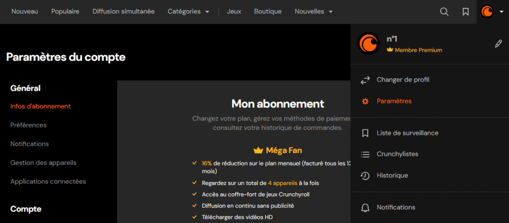 Account Premium Mega Fan Crunchyroll