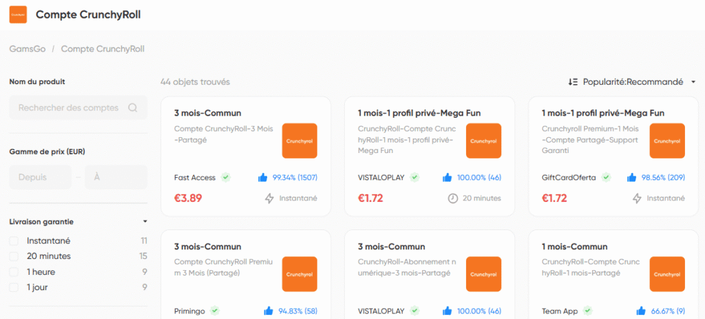 Crunchyroll a buon mercato su maketplace GamsGo