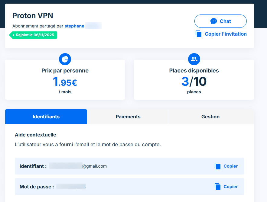 Réception des accès au compte Proton VPN