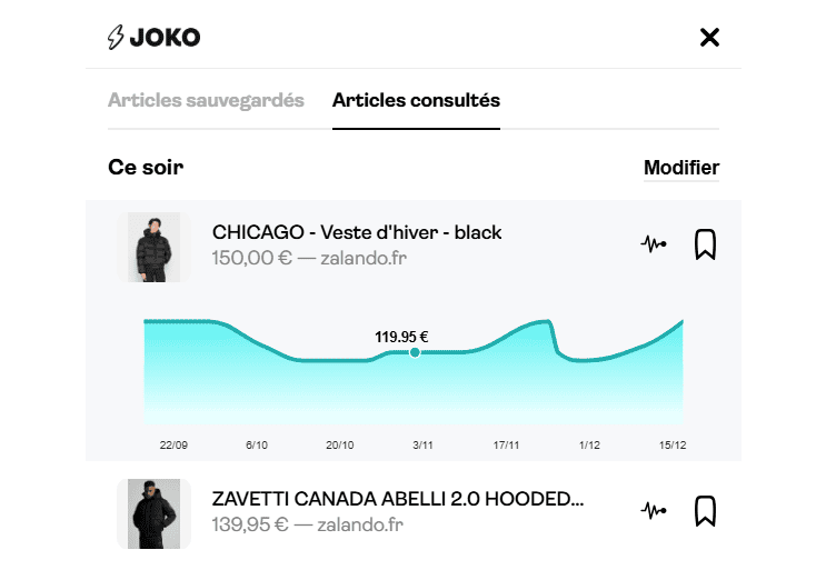 Suivi évolution prix Joko