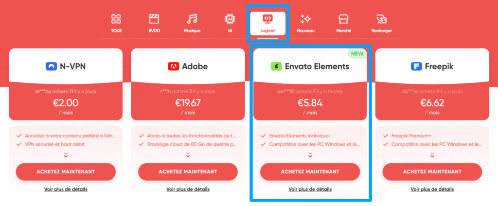Abonnement Envato sur GamsGo