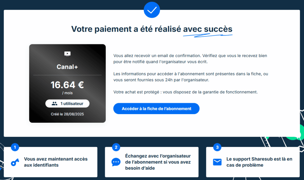 Confirmation paiement Sharesub