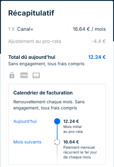 Paiement canal+ prorata sur Sharesub