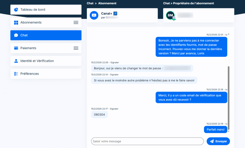 échanges chat propriétaire compte canal+ sur sharesub