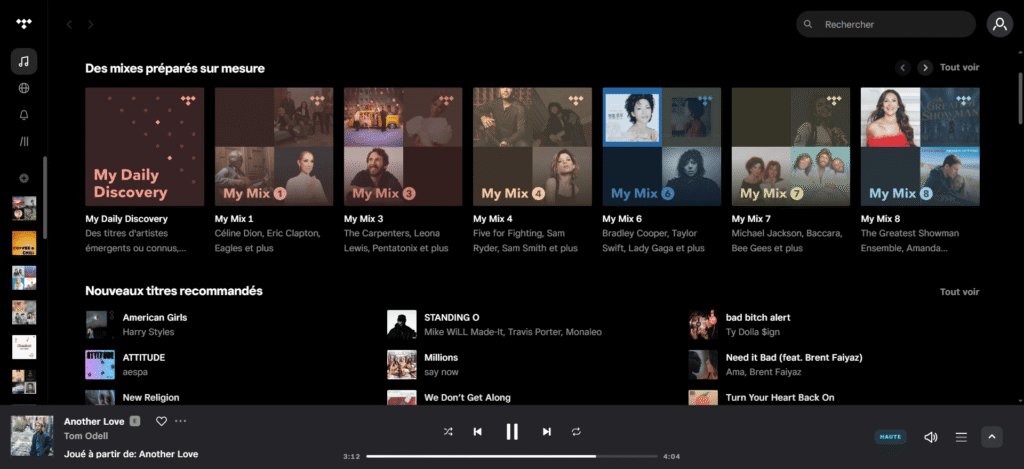 Accès au lecteur web Tidal