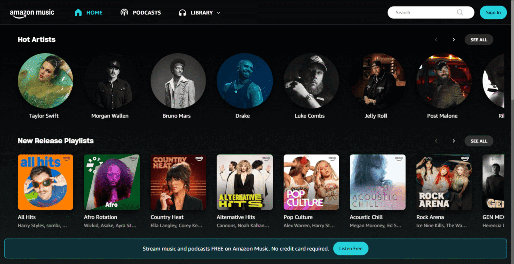 Quelle plateforme de streaming musical est la moins chère en 2026 ? 39 Interface web Amazon Music Unlimited
