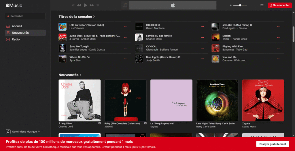 Quelle plateforme de streaming musical est la moins chère en 2026 ? 38 Interface web Apple Music