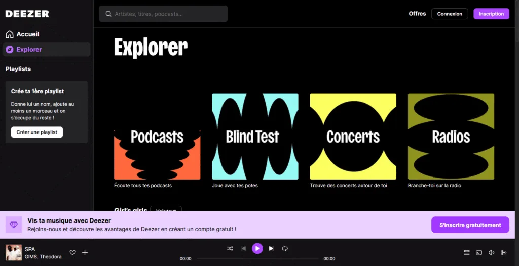 Interface web Deezer