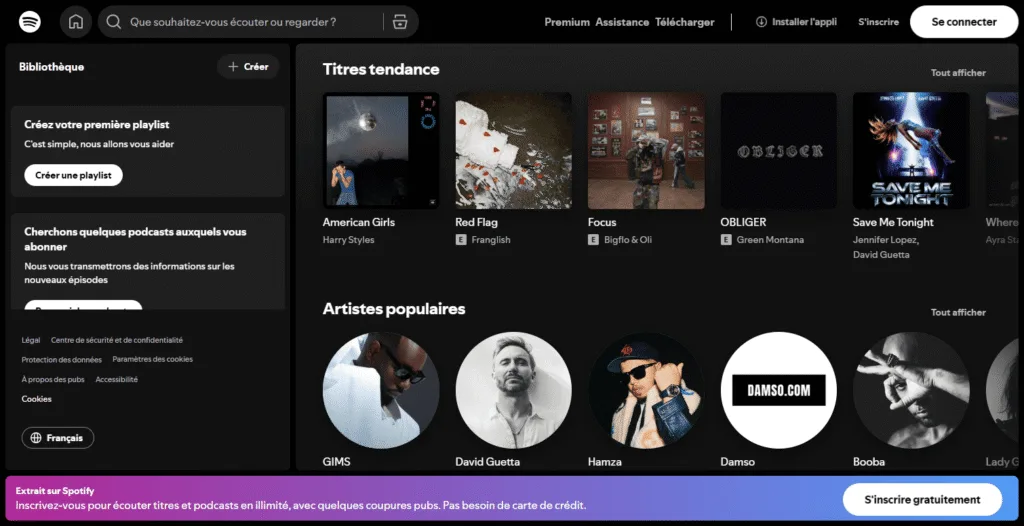 Interface web Spotify