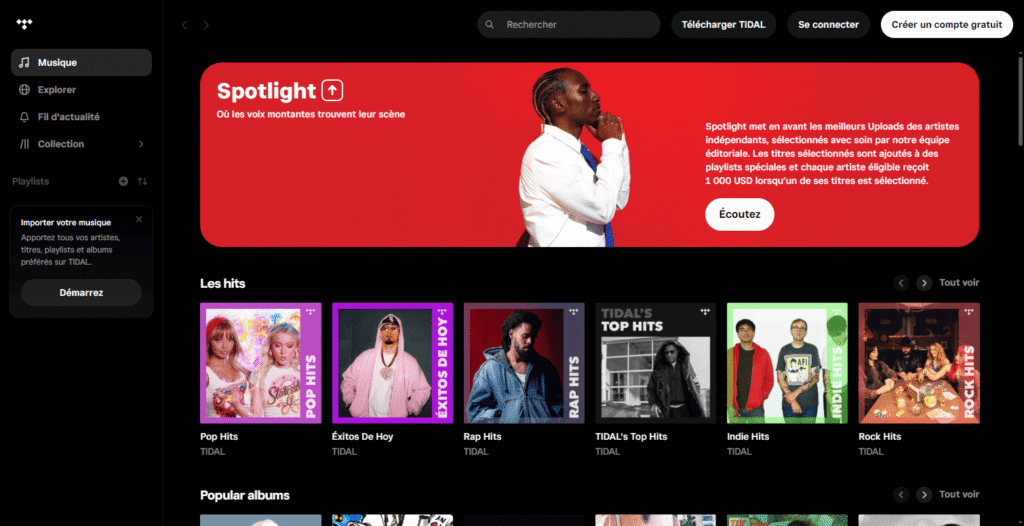 Quelle plateforme de streaming musical est la moins chère en 2026 ? 41 Interface web Tidal