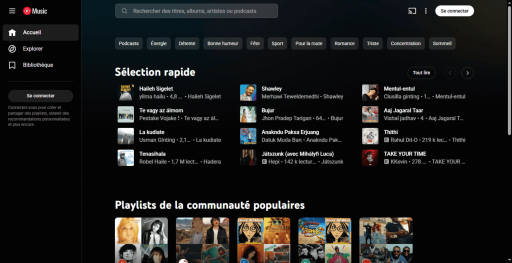 Quelle plateforme de streaming musical est la moins chère en 2026 ? 37 Interface web YouTube Music