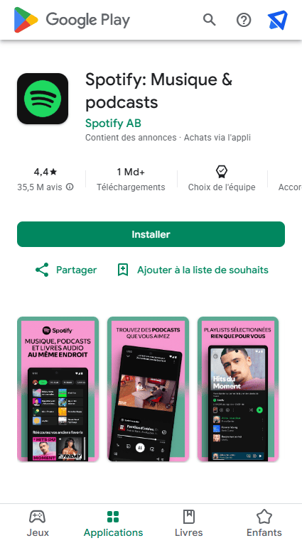 Application Spotify Google Play