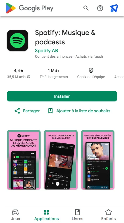 Application Spotify Google Play