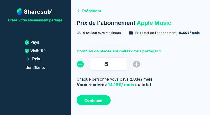 Créer son abo Apple Music partagé sur Sharesub