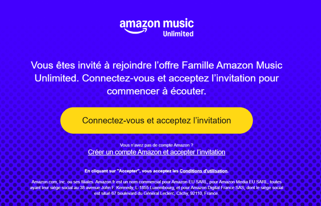Invitation au groupe famille Amazon