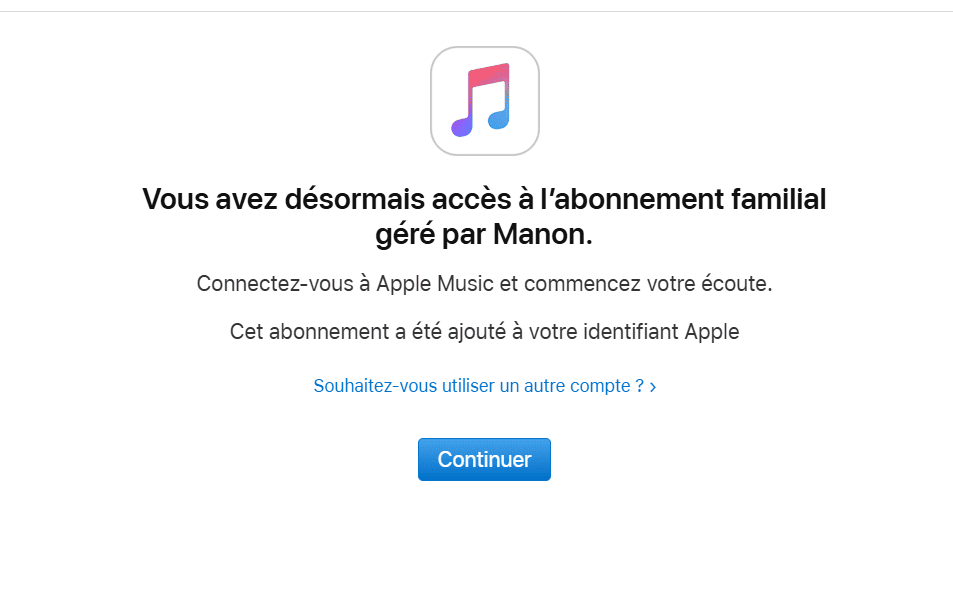 Invitation groupe famille Apple Music