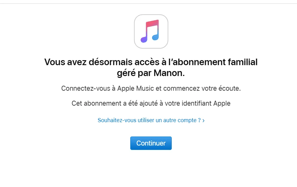 Apple Music family group invitation