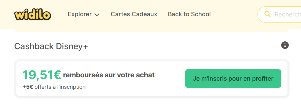Disney+ cashback on Widilo